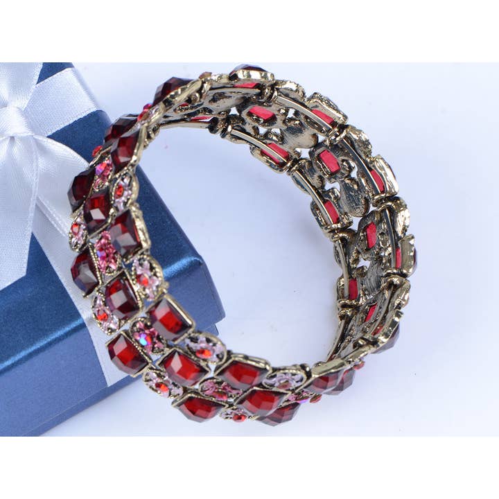 AK Brand – Engroshandel Manchetarmbånd – Messing Antik Rubinrød Diamantformet Filigran Armbånd7