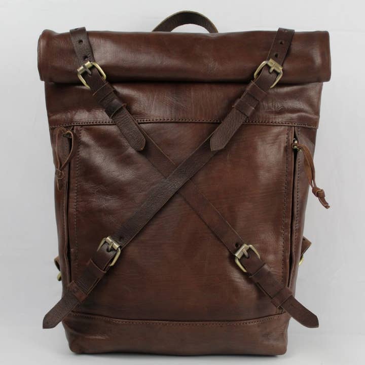 Handcrafted Roll-Top Leather Backpack for wholesale by HandHappiness