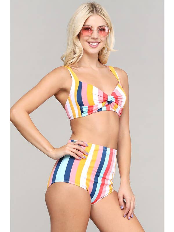 MARINA WEST SWIM - Wholesale Zwempak - Kinderen - Tank 1st met ruches rond schouder Upf 50+ Multi Stripe3