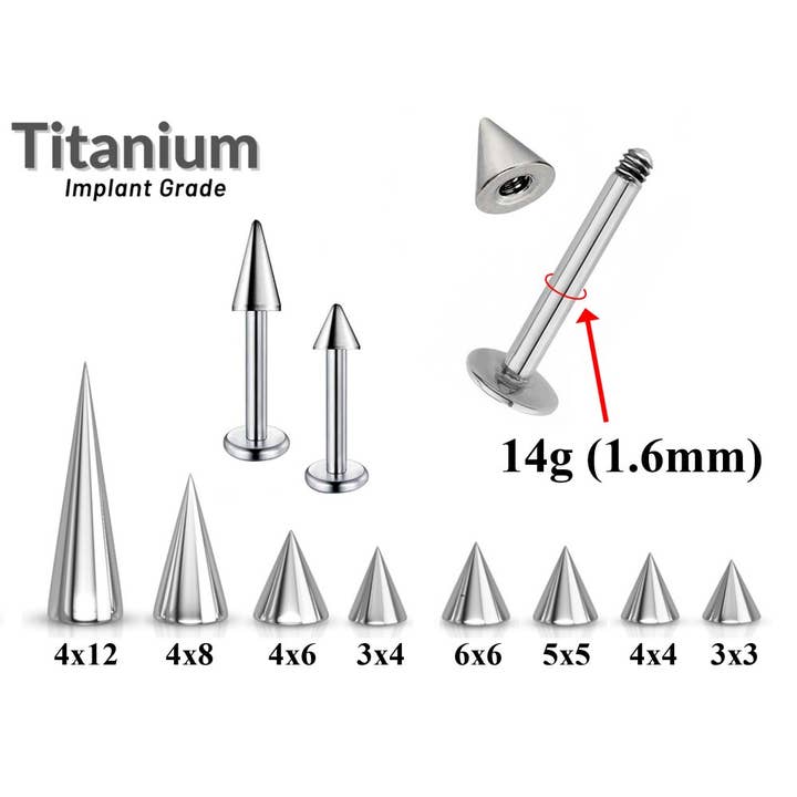 Bodytrend – wholesale Läppring – TITAN - KON/PIKE LABRETSTAV, LÄPPPIERCING ‐ 14G, 16G, 18G