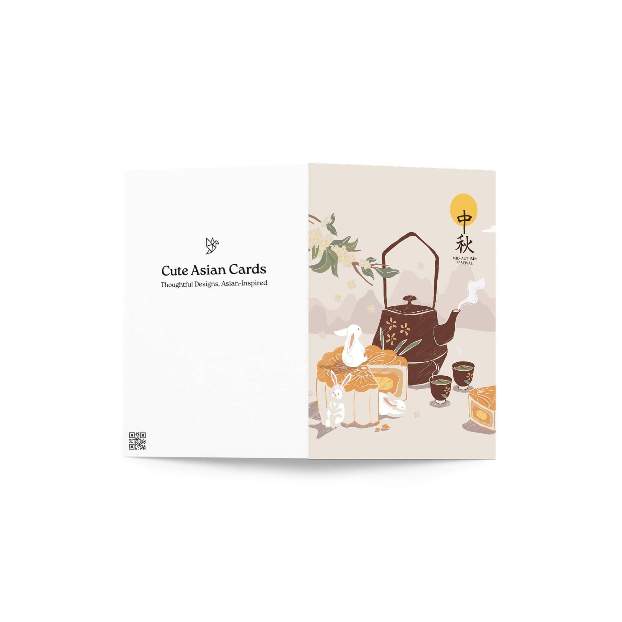 Cute Asian Cards - Wholesale Everyday Greeting Card - Brown Teapot Mid-Autumn Festival Card | Jade Rabbits Full Moon3