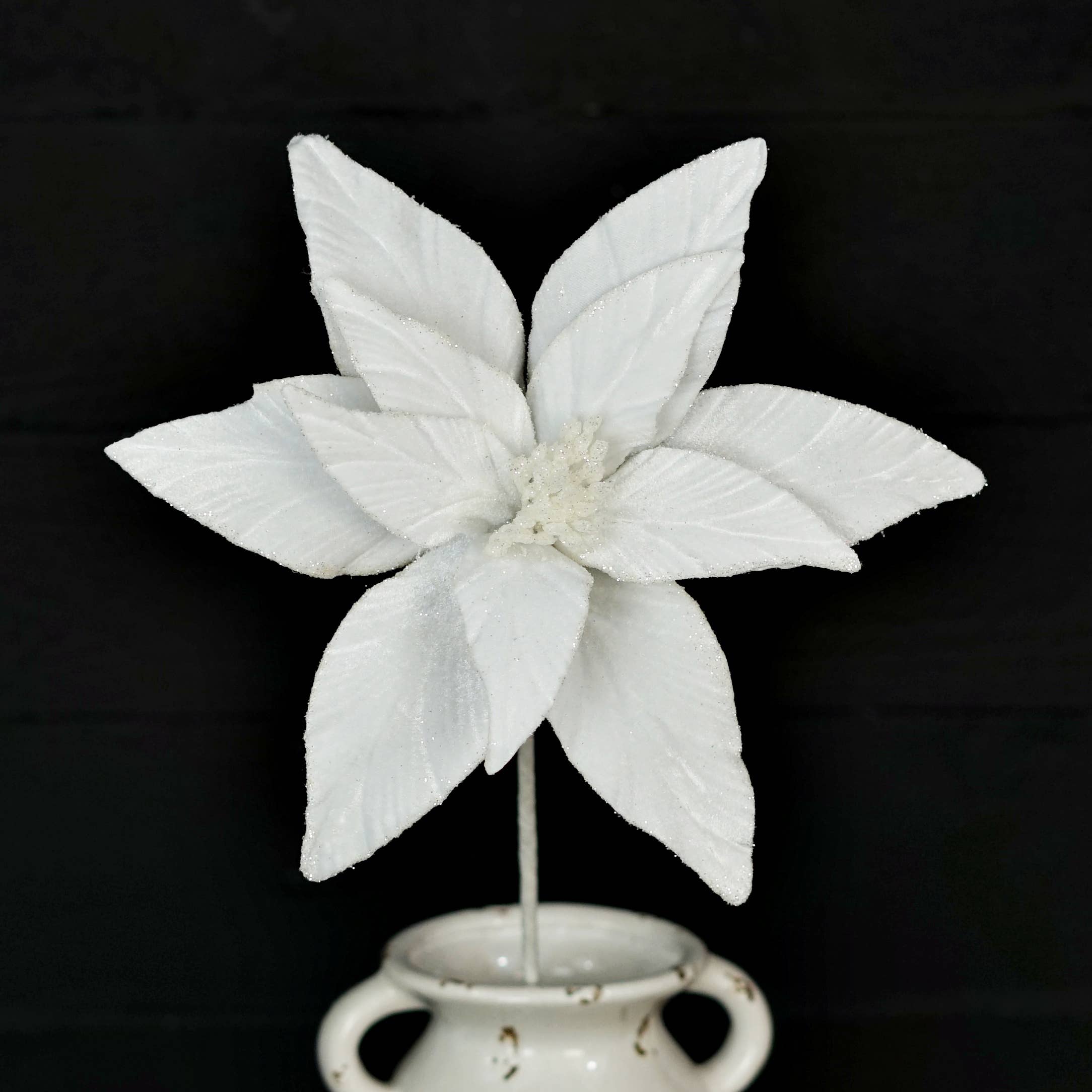 Holiday Depot Inc. - Wholesale Christmas Decoration - ISB73685- 12inD x 24inL Velvet Holly Point Poinsettia-White4