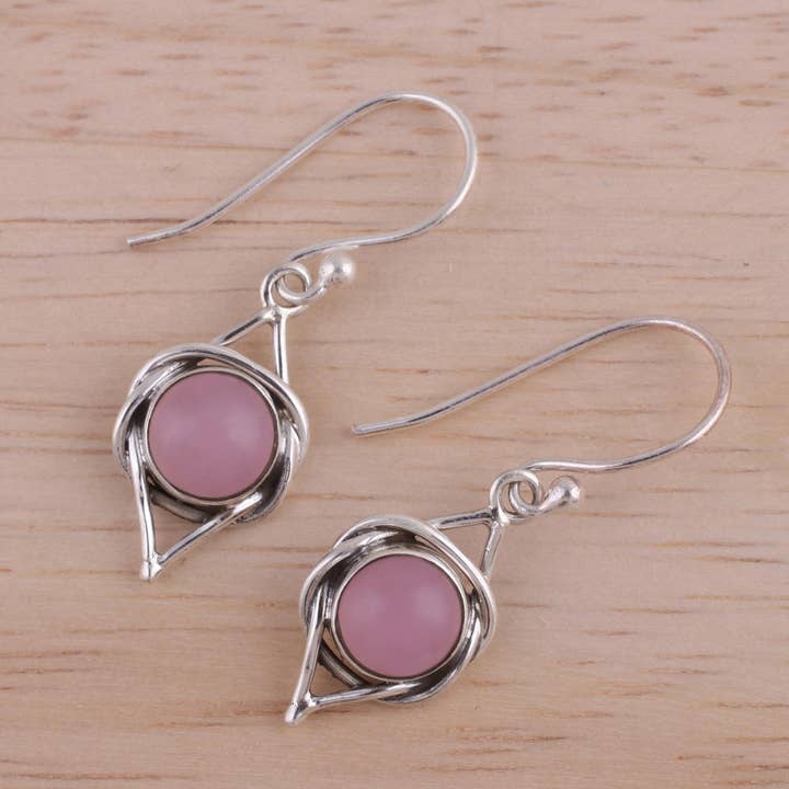Intricate Twirl In Pink Chalcedony Dangle Earrings for wholesale by NOVICA