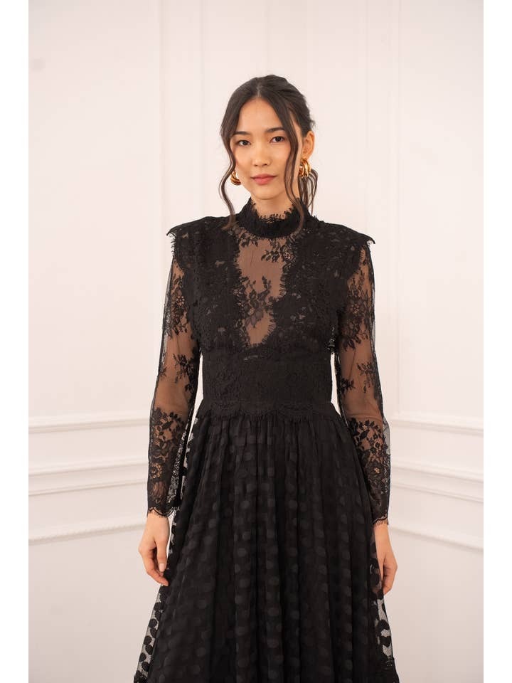 CHOKLATE PARIS - Vendita all'ingrosso Abito da sera - Donna - Abito lungo in pizzo plumetis - 810682