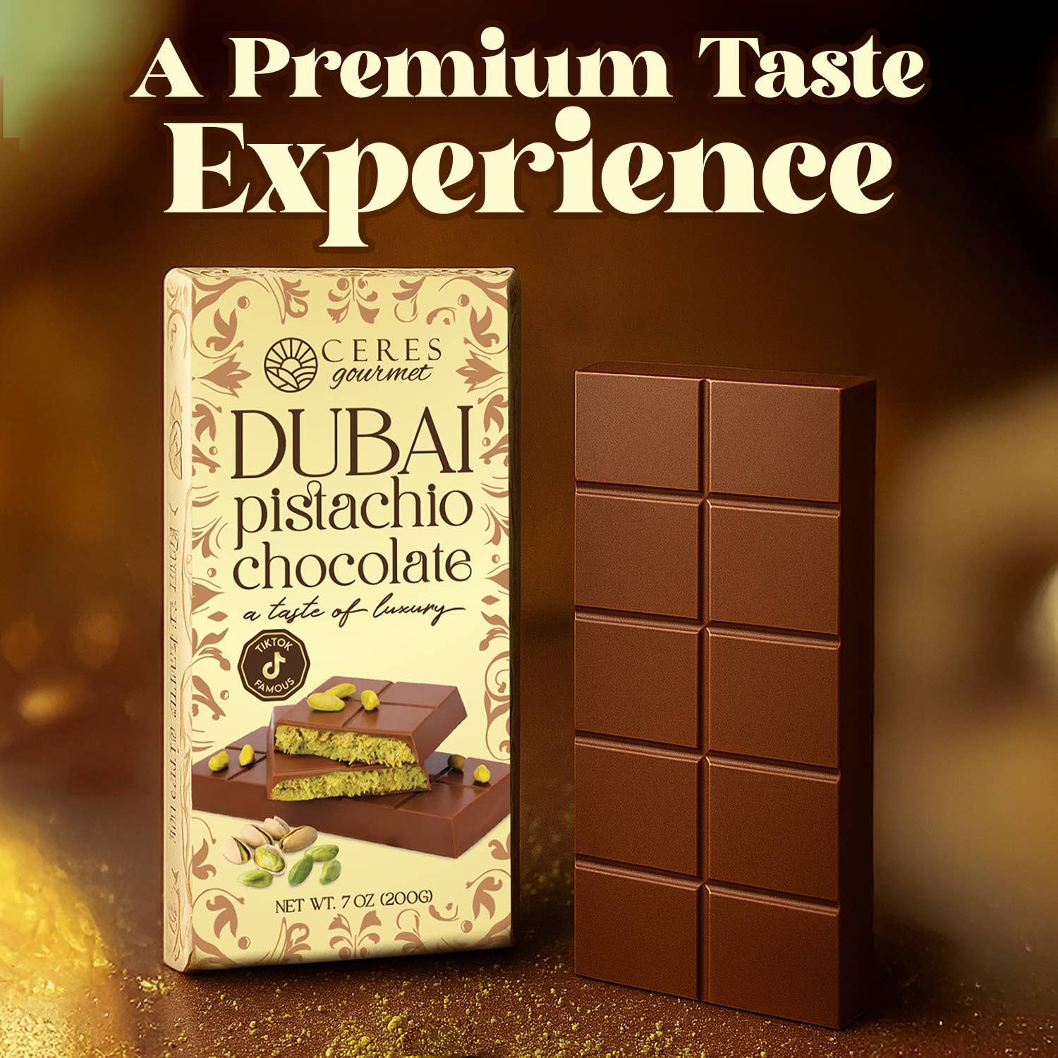 Ceres Gourmet - Wholesale Chocolate Bar - 7 oz Dubai Chocolate Pistachio Bar -Gift-Ready for Christmas4