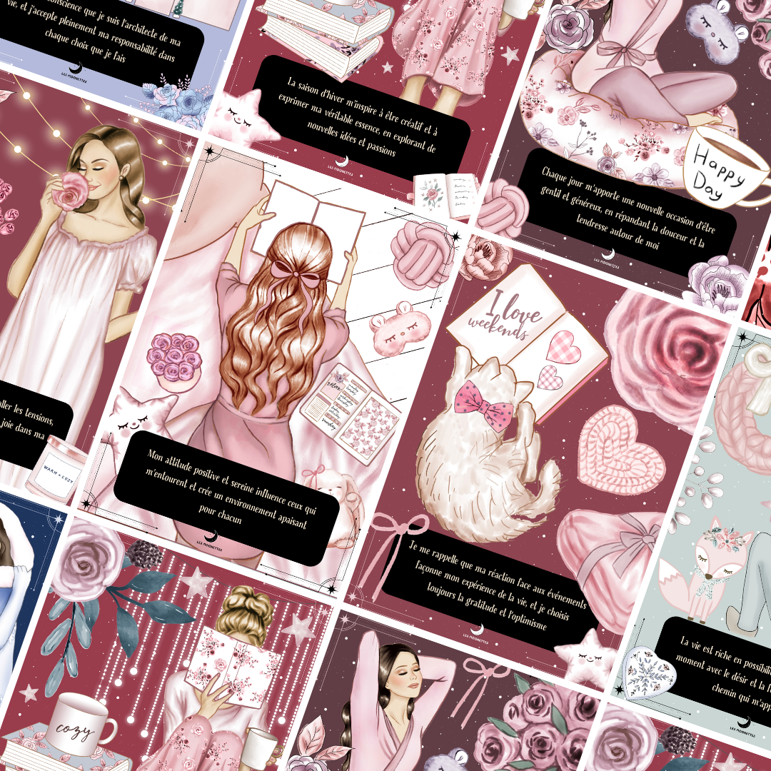 Les Moonettes - Venta al por mayor Cartas del tarot - Cartas de afirmaciones positivas para invierno acogedor (32 cartas)8