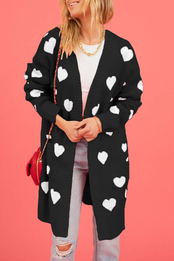 UNISHE - Vendita all'ingrosso Cardigan - Donna - Cardigan lavorato a maglia con motivo a cuore aperto sul davanti SF10010