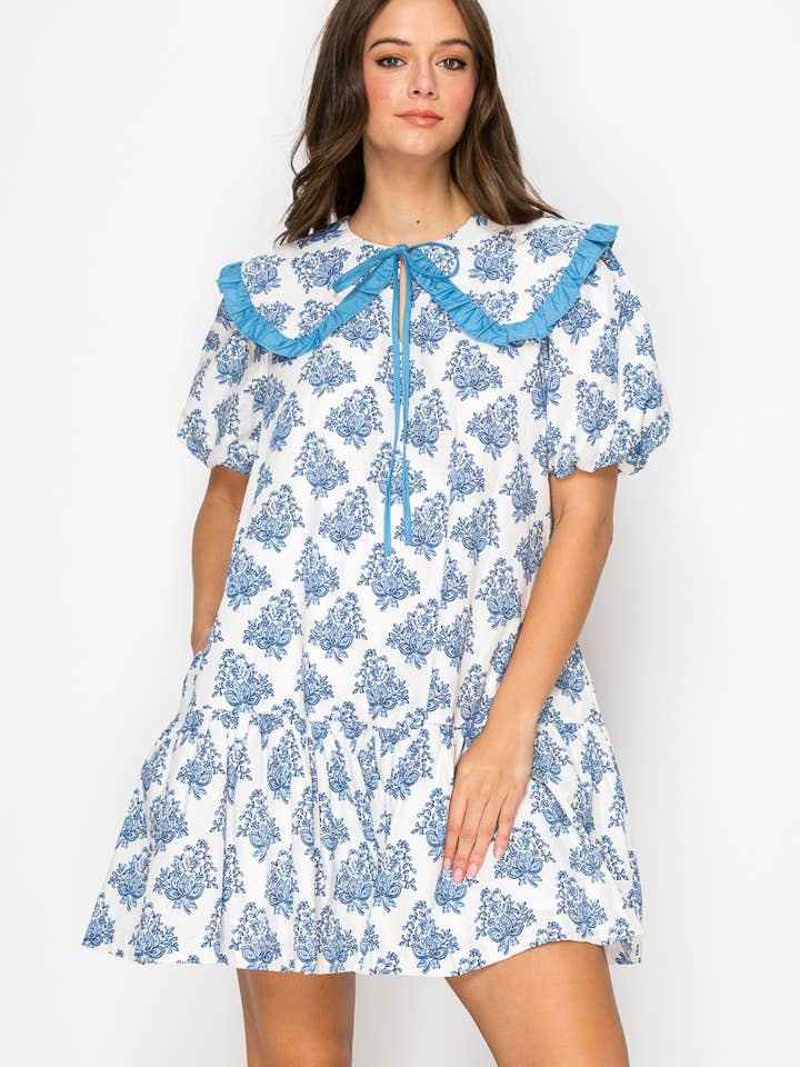 LoveWednesday - Wholesale Dress - Women's - Ajrak Print Cotton Mini Dress With Collar - LWD2915