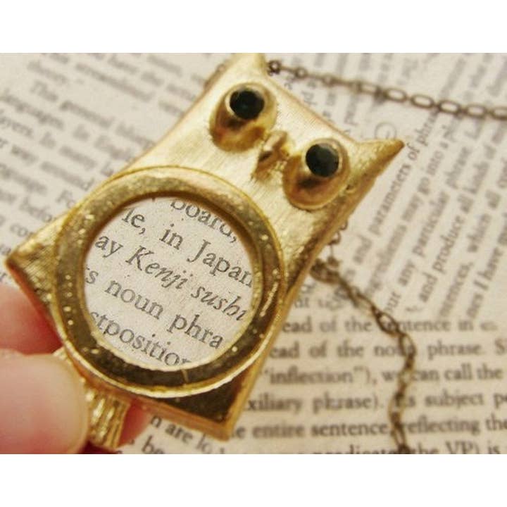 SORA DESIGNS - Wholesale Pendant/Charm Necklace - Owl Magnifying Glass Necklace -antique Gold Version
