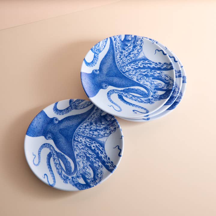 Caskata - Wholesale Salad Plate - Lucy the Octopus Melamine Salad Plates, Set of 4