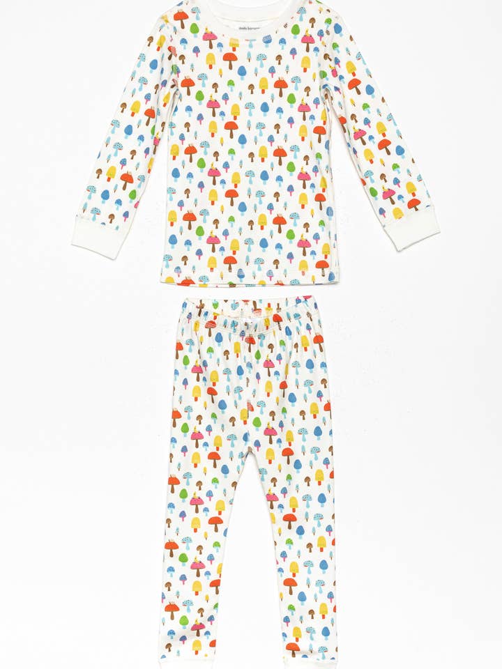 Magic Mushrooms Organic Pima Cotton Pajama Set for wholesale by Dodo Banana