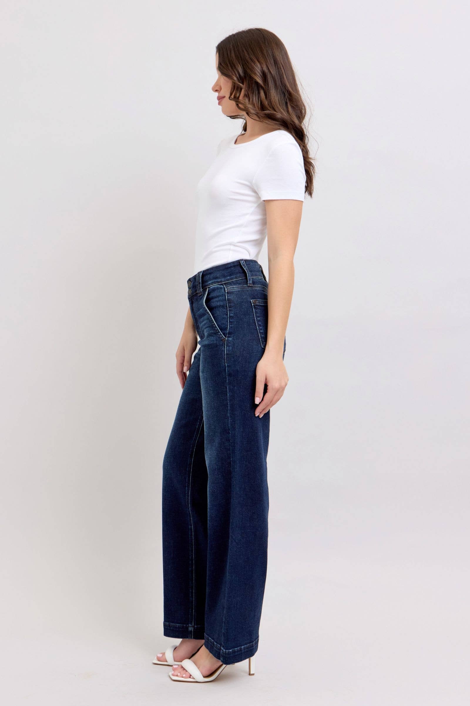 Watermelon Apparel - Wholesale Jeans - Women's - Judy Blue High Rise Wide-Leg Jean Dark Wash3