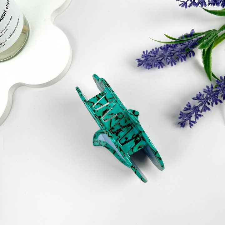 Green Neoclassical Buddha Hand Acetate Hair Claw Clip for wholesale on Faire4