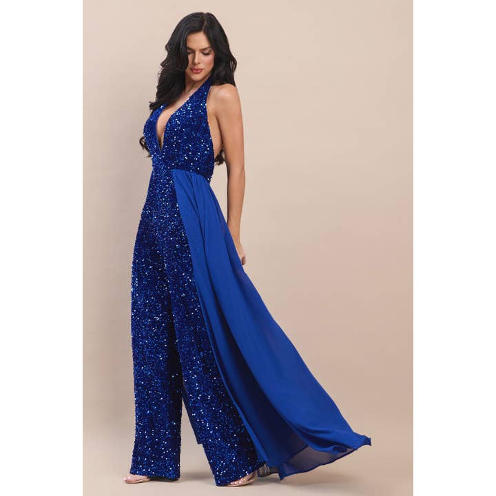 JUMPSUIT MED PALJETTER MED CHIFFONGÖVERDRAG för wholesale av The Sang