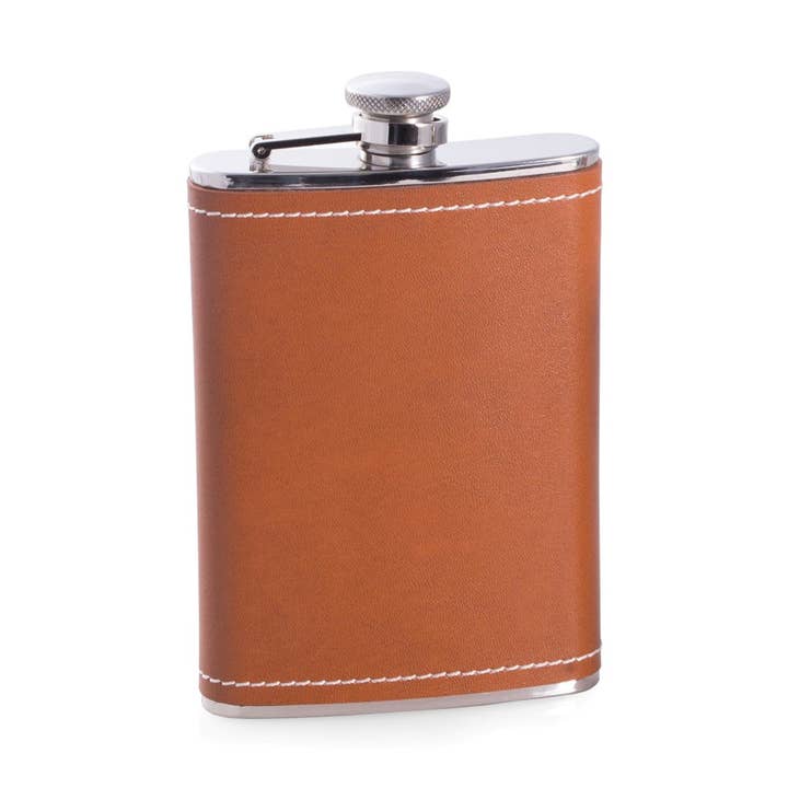 8 ounce rustfrit stål sadel Brun Læder & Hvid Stitch for engroshandel hos BeyBerk International