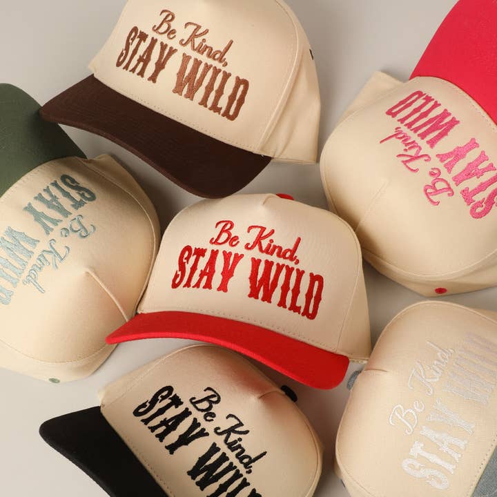 Fashion City - Wholesale Trucker Hat - Unisex - Be Kind Stay Wild Lettering Embroidery Trucker Hat24