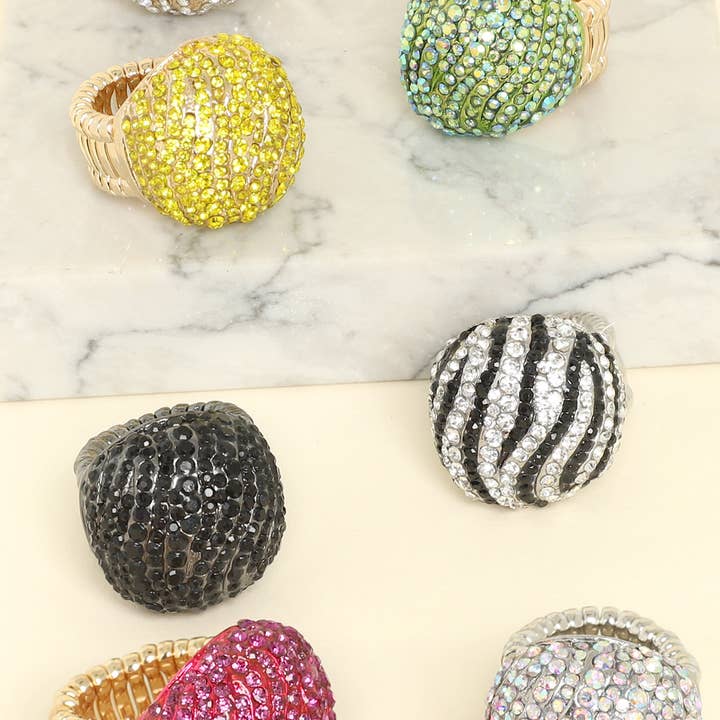 Crystal Rhinestone Pave Dome Stretch Ring for wholesale by SP Sophia Collection