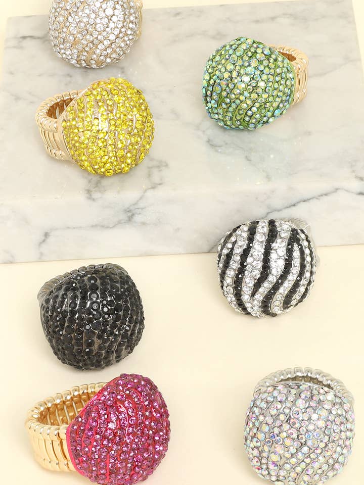 Crystal Rhinestone Pave Dome Stretch Ring for wholesale by SP Sophia Collection