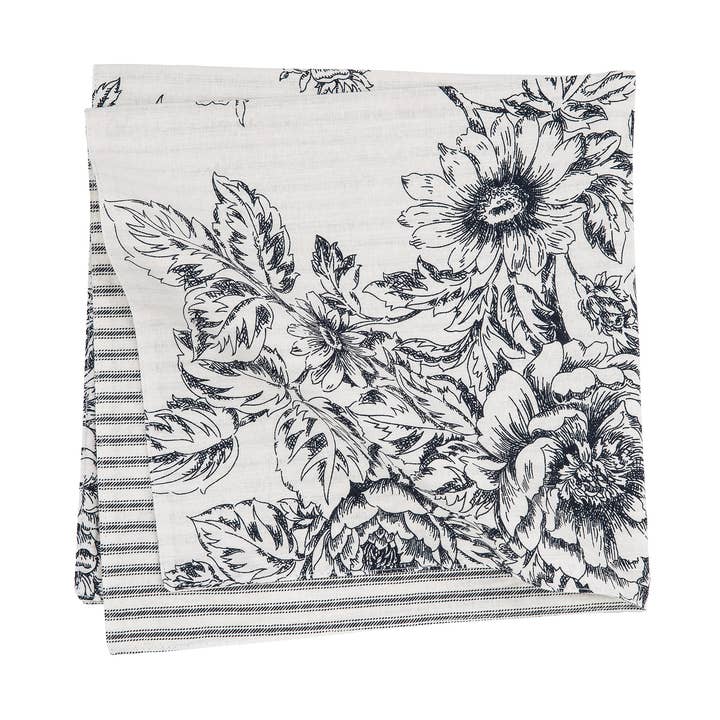 SERVIETTE Nelly Onyx Noire à Motifs Floraux pour la vente par C&F Home