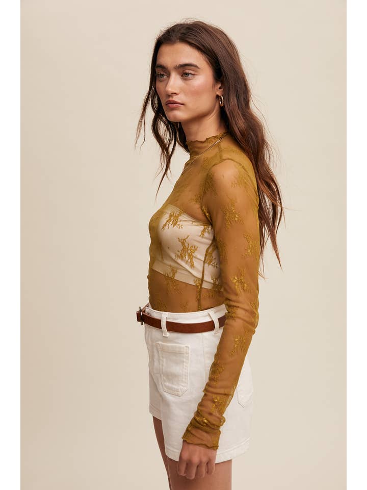 Listicle - Wholesale Blouse - Women's - Sheer Lace Long-Sleeve Top59