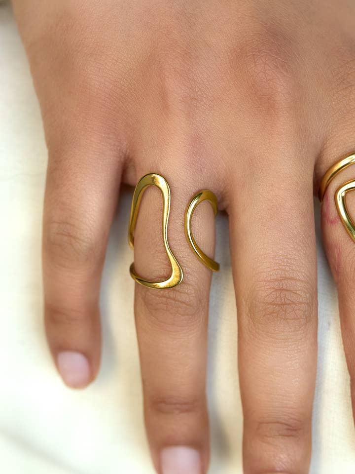 Side by Side Ring - 18K Gold Plated for wholesale by Peter and June