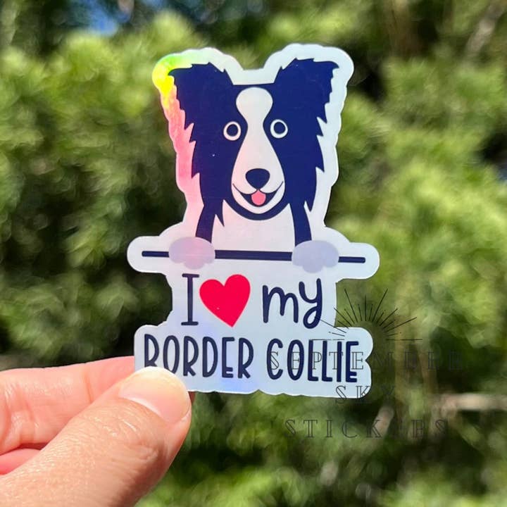 J'aime mon border collie | Autocollant imperméable | Autocollant hydrofuge pour la vente par September Sky Stickers