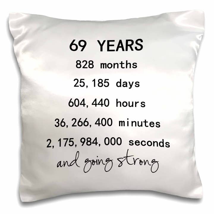 3dRose, 69 år i måneder dage timer minutter og stadig stærk 69-års fødselsdag, Pudebetræk for engroshandel hos 3dRose