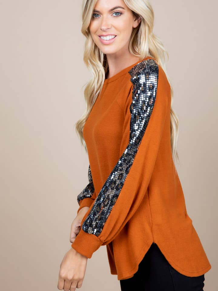 Emerald Collection - Wholesale Knit Top - Women's - ETK-7853 Hacci Brush Metallic Sequin Top