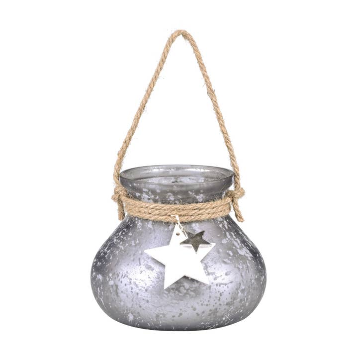 SALE Gray Frosted Candle Holder With Stars for wholesale by Beachcombers