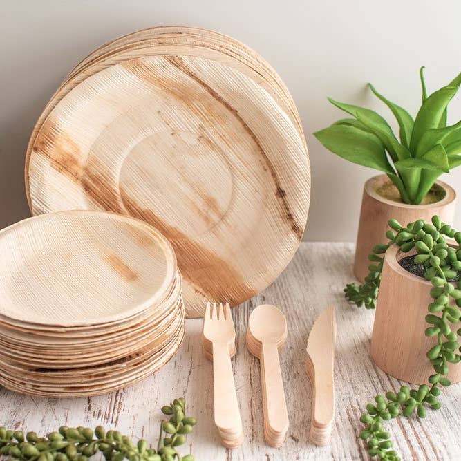 Disposable Dinner Plates and Cutlery Pack with 125 Items for for wholesale by Natural Panaa