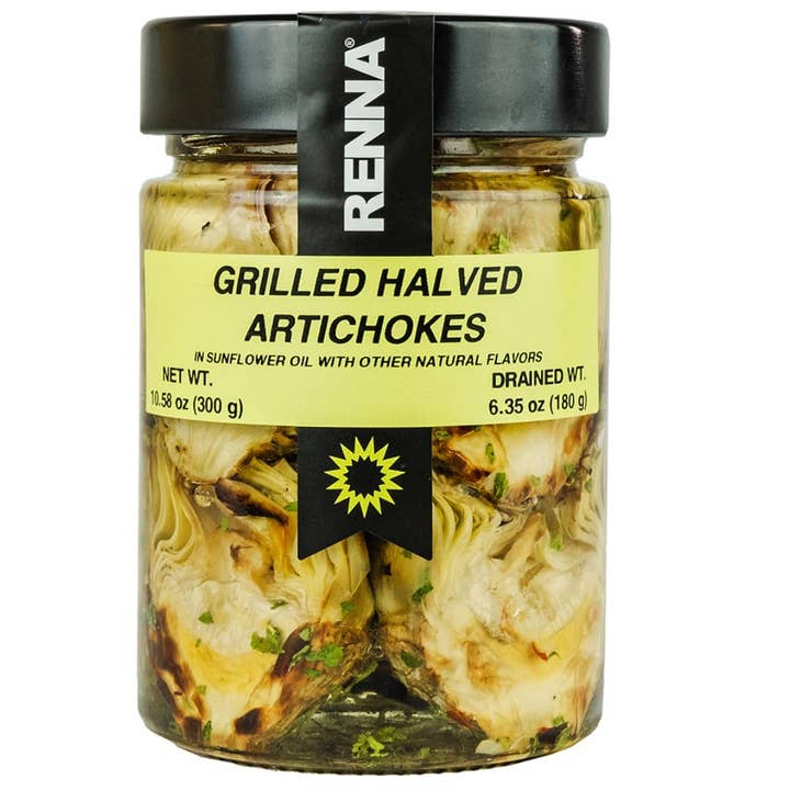Wholesale Italian Food - Wholesale Pickled Vegetables - SALE! Renna, Grilled Roasted Halved Artichokes preserved in oil, 10.58oz