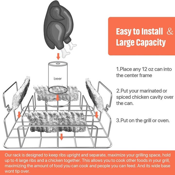 VIGOR - Wholesale Outdoor grill tools - Barbecue BBQ Tools Stainless Steel Chicken Rib Rosting Stand3