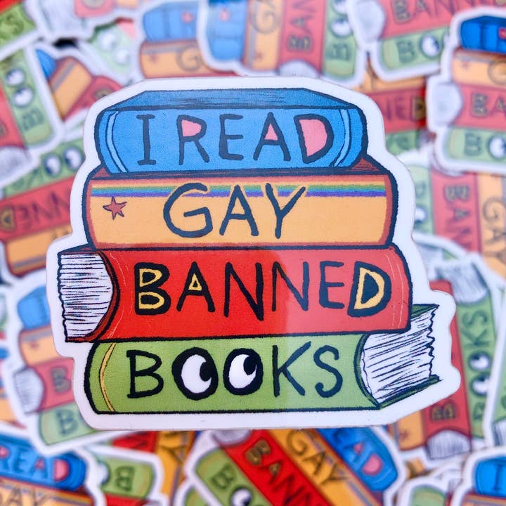 I Read Gay Banned Books | 20,3 cm großer LGBTQ-Regenbogen für den Großhandel von DamiAnimated
