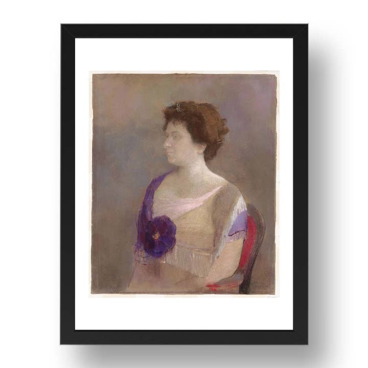 Odilon Redon : Femme avec corsage de fleurs, œuvre d'art moderniste, reproduction d'affiche au format A3 dans un cadre noir de 17x13 pouces. pour la vente par PERIOD PRINTS