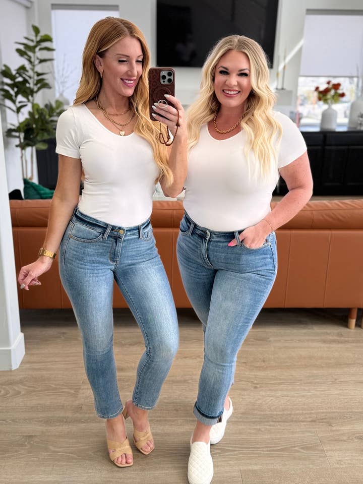 Laura Mid Rise Cuffed Skinny Capri Jeans for wholesale by Simple Blessings Boutique