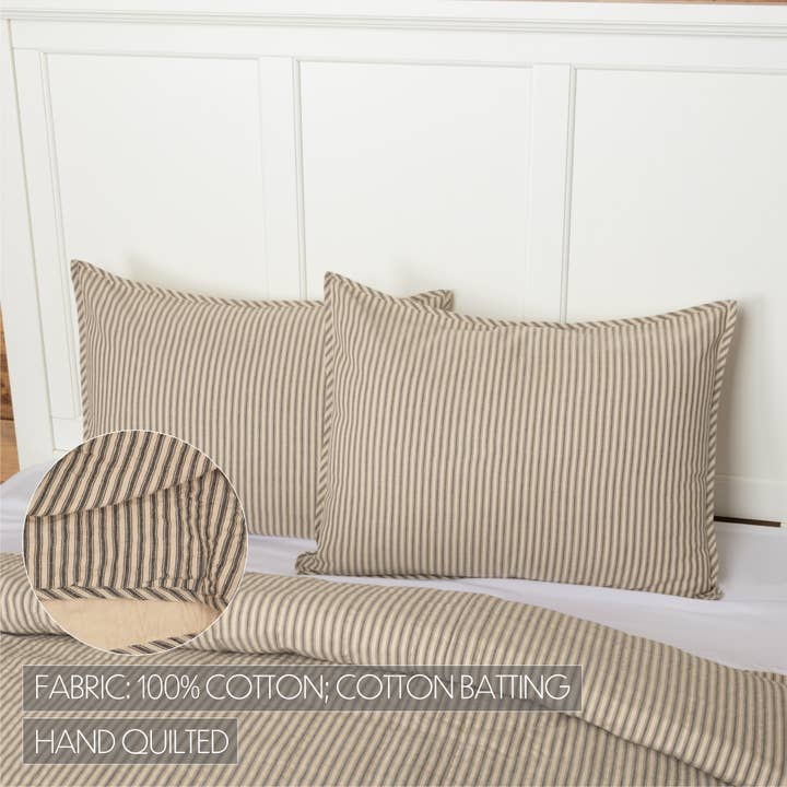 VHC Brands - Wholesale Bedding Pillowcase/Sham - Sawyer Mill Charcoal Ticking Stripe Standard Sham 21x27