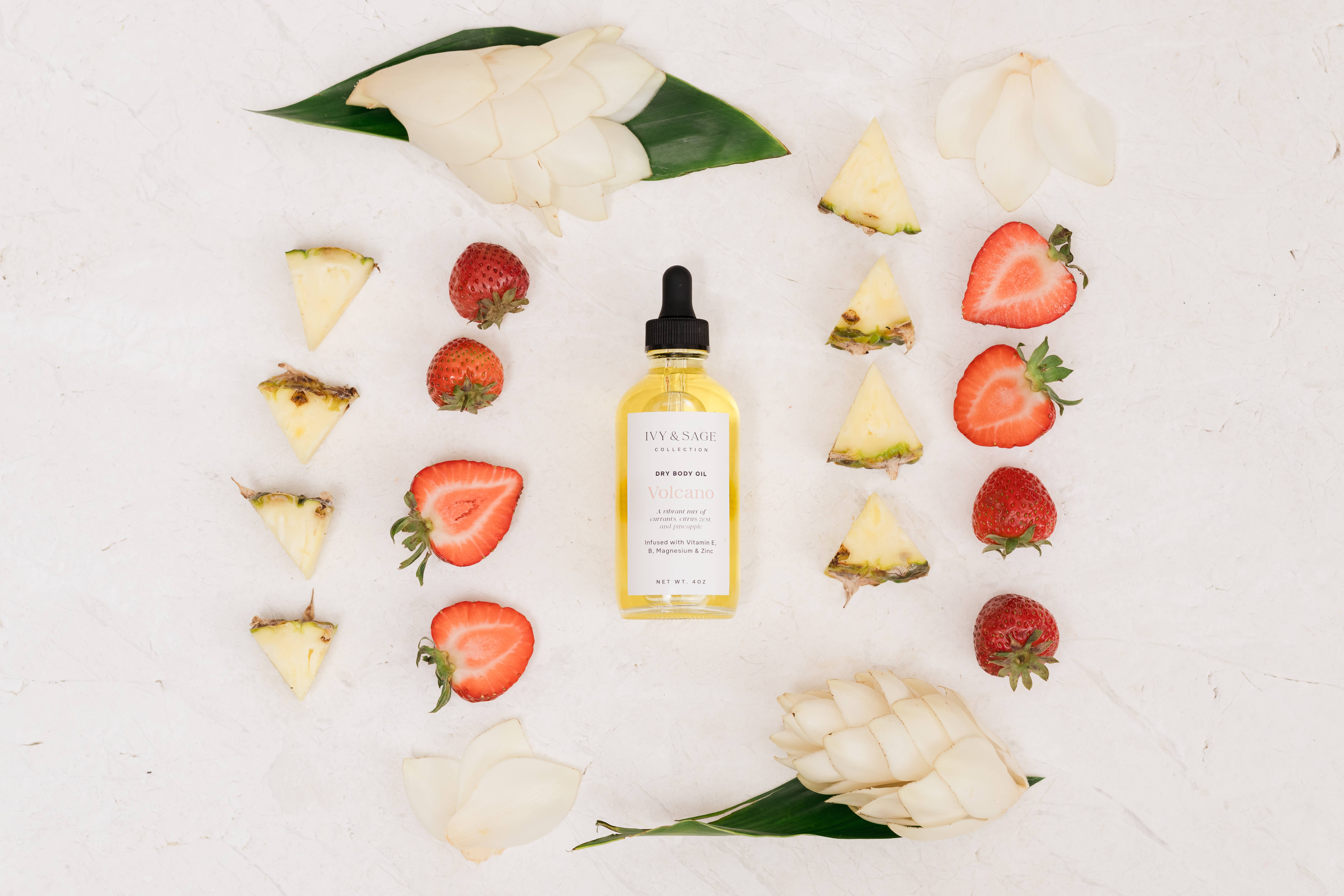 Ivy & Sage Collection - Vente Huile pour le bain/corps - Huile Sèche pour le Corps – Volcan, Fruité & Hydratant3