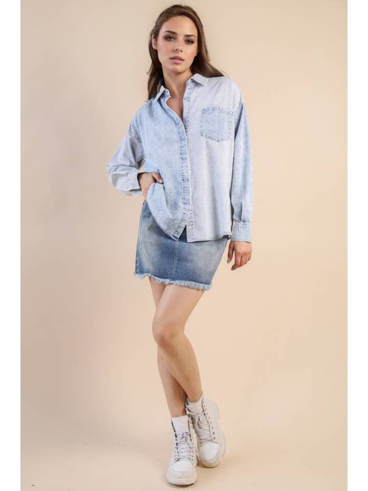 VERY J - Wholesale Button Down Shirt - Women's - NT12282-Mineral Washed Colorblock Striped Shirt Top9