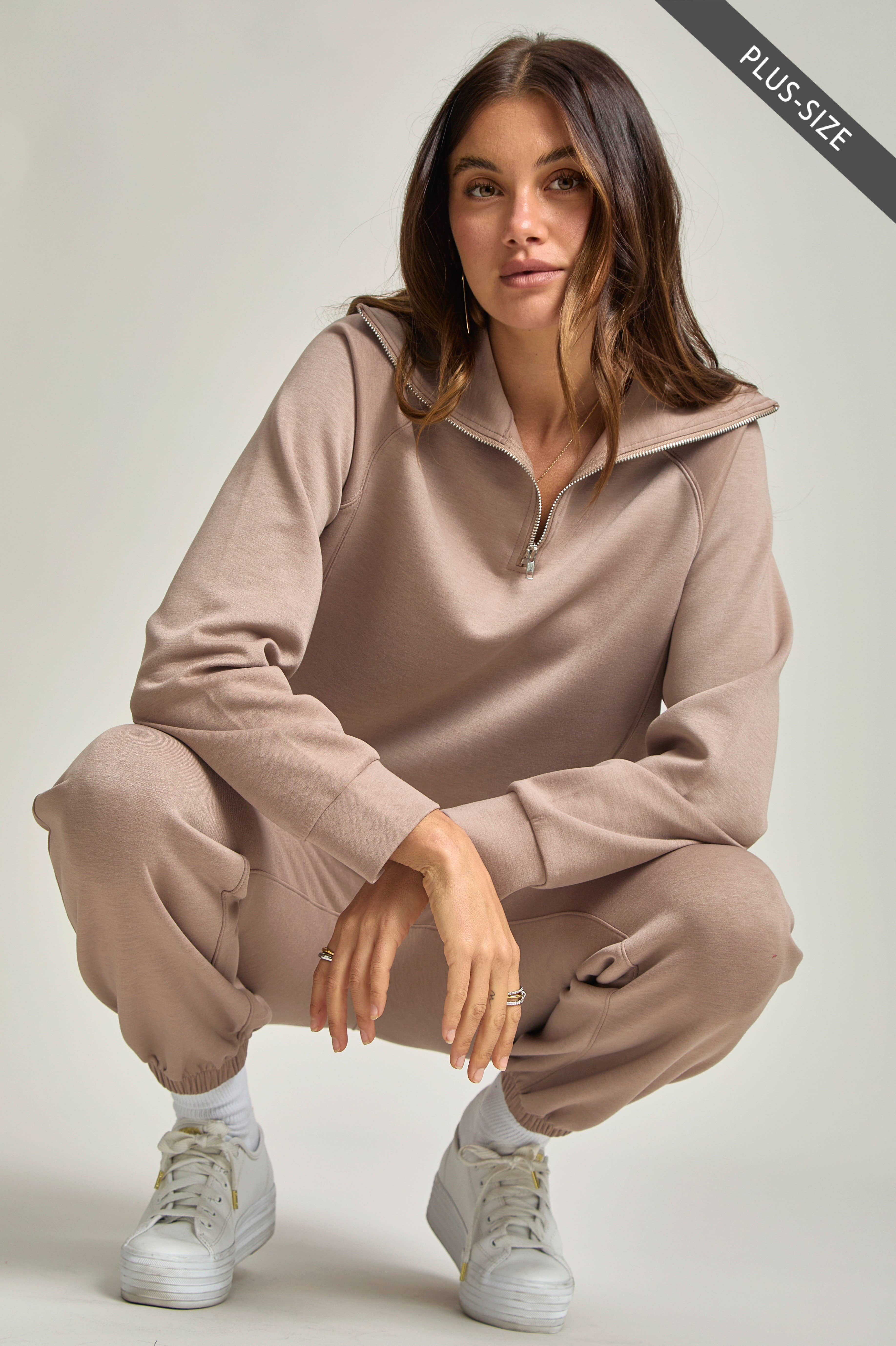 Dear Scarlett - Wholesale Lounge Set - Women's - PLUS SIZE Quarter Zip Pullover + Jogger Modal Travel Set41