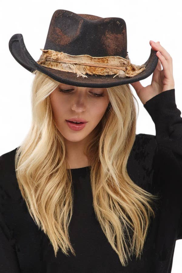 Artini Accessories - Vente Chapeau de cowboy – femme - Chapeau Fedora Cowboy Vintage Détressé et Modulable6