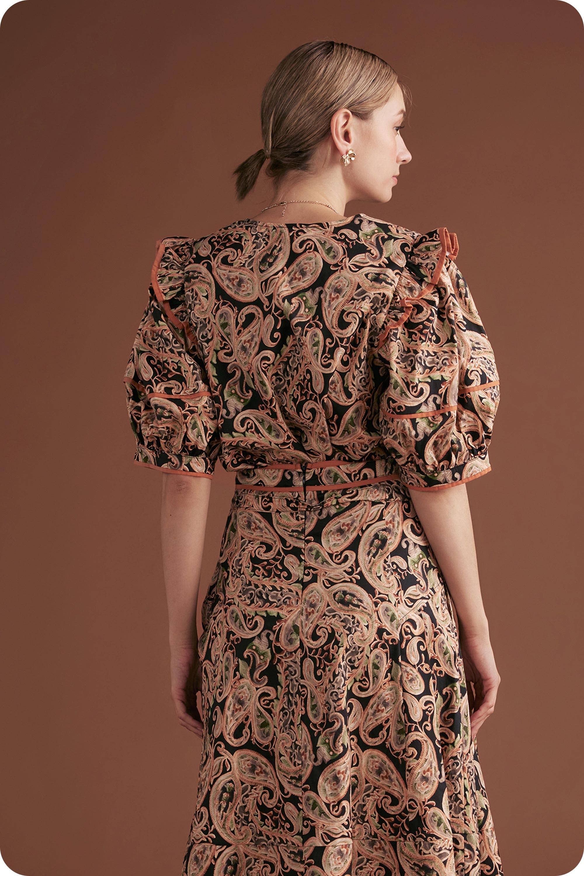 Black Multi Posh Paisley Printed Contrast Binding Top for wholesale on Faire2