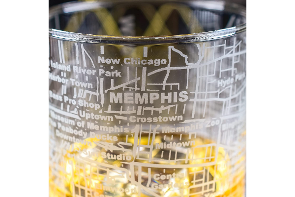 Greenline Goods - Wholesale Cocktail/Liquor Glass - Memphis Etched Street Grid Whiskey Glasses6