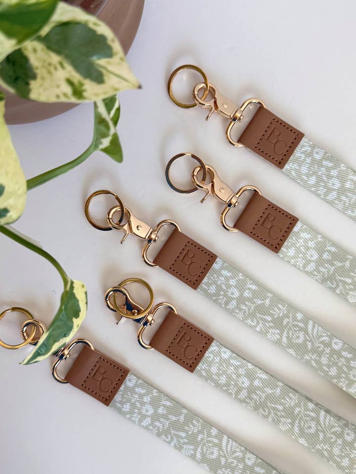 Ditsy Green Wristlet Keychain Lanyard, Car Key Holder for wholesale by Birdie & Co.