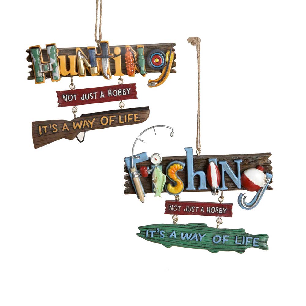 Kurt S. Adler, Inc. - Wholesale Ornament Set - 4.5-5"FISHING/HUNTING WORD ORNAMENT 2/A1