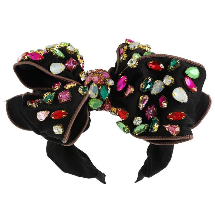 SP Sophia Collection - Wholesale Fashion Headband - Women's - Holiday Gemstone Embellished Large Bow Headband4