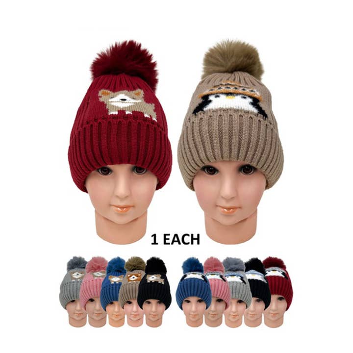 Kids Pom Pom Animal Cartoon Beanieh 201-10 (12PC) for wholesale by TAPA fashion