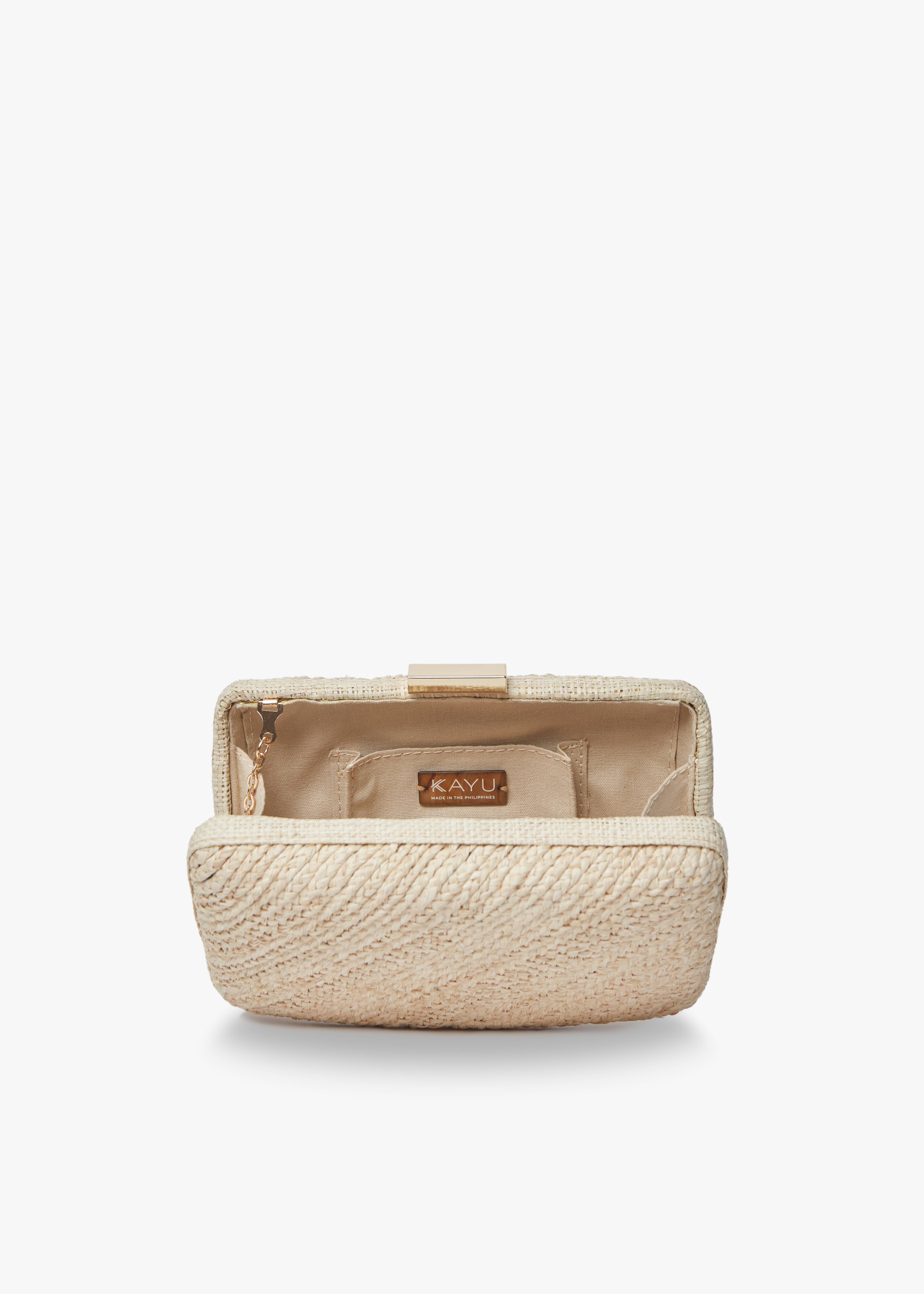 Carmen Gevlochten Stro Clutch Tas met Goudkleurige Sluiting voor