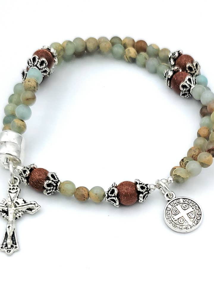 Aqua Terra Jasper Wrist Rosary for wholesale by MG Rosary