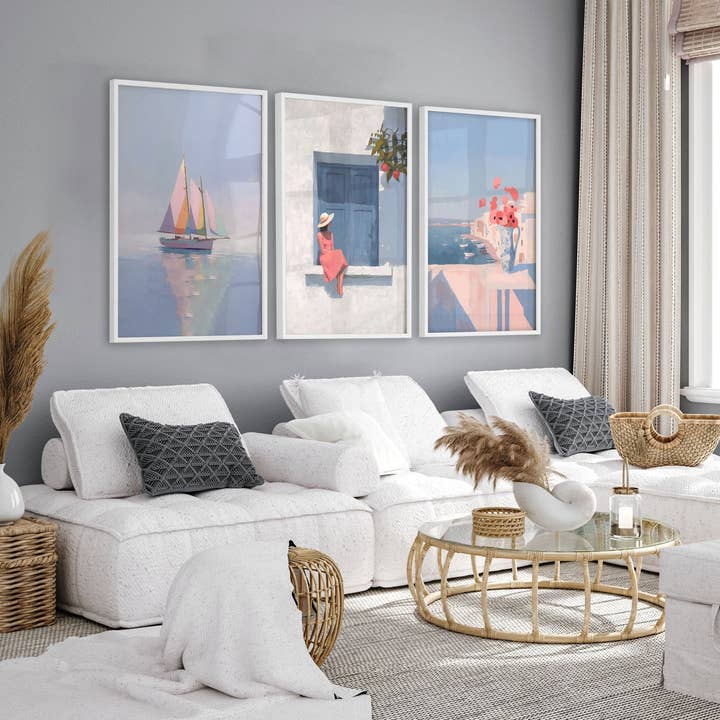 Murs de Salon Colorés | Ensemble de 3 Impressions Murales Style de Vie Italien pour la vente par About Wall Art