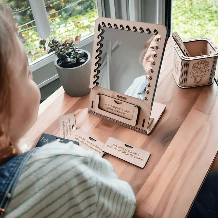 Wisewoodz PosiVibes - wooden mirror - small for wholesale by wisewoodz